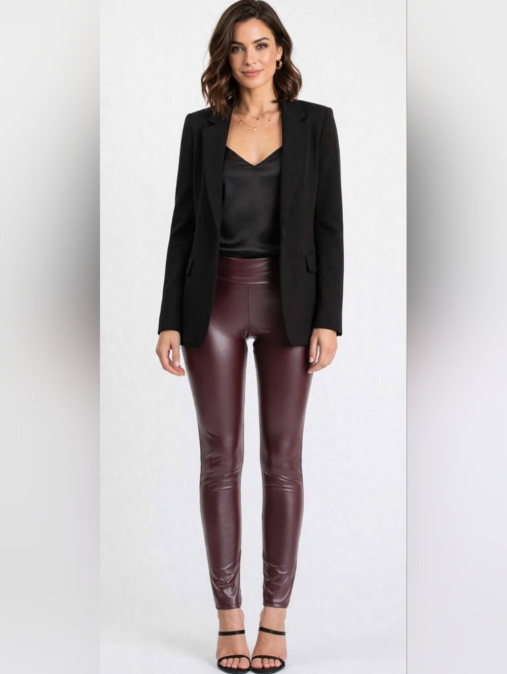 Hemish USA Faux Leather Leggings Burgundy | High Waist Stretch Pants S–3X
